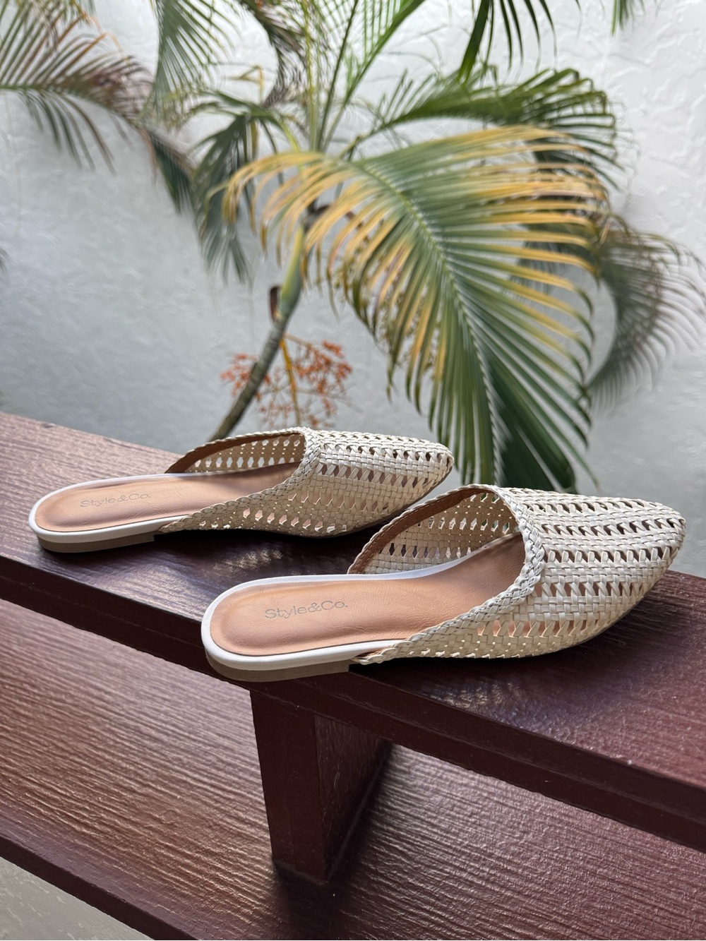 Style & Co. Cream Woven Slip-On Mules